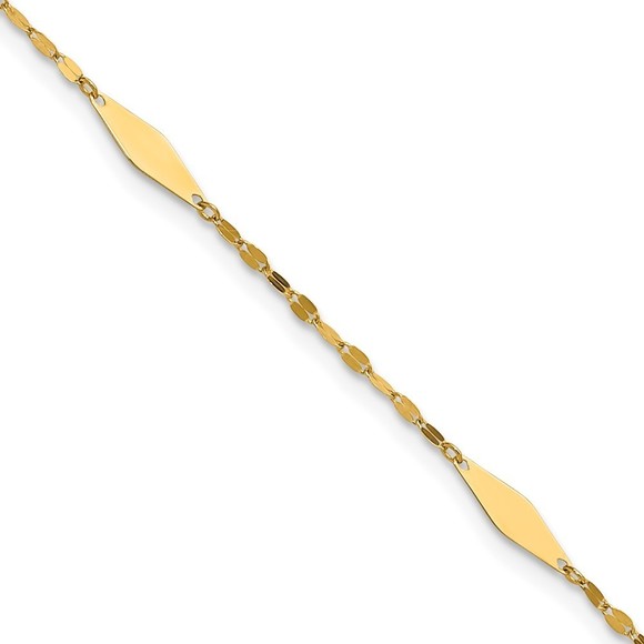 14k Yellow Gold Polished Geometric 9in plus 1in ext. Anklet